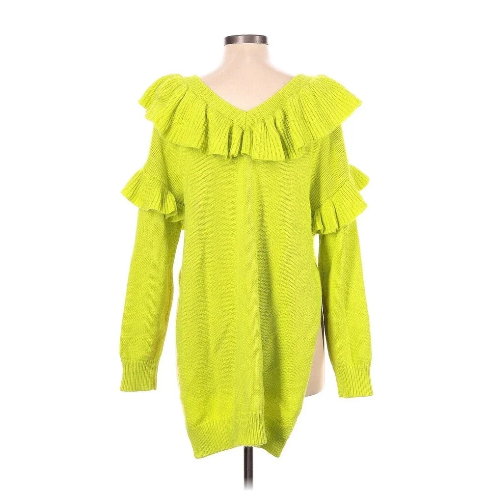 ZARA Florescent Lime Ruffled Knit Sweater - XS-S
